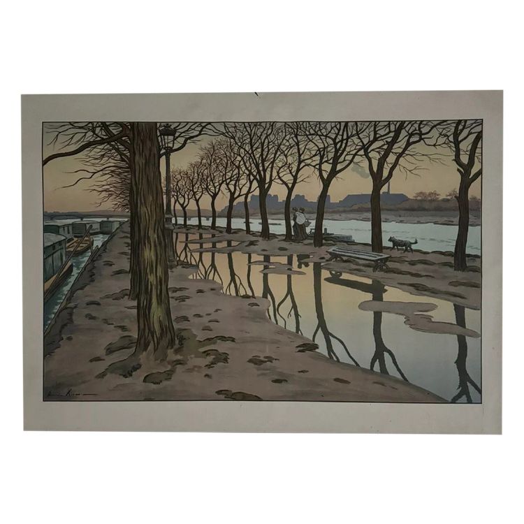 Lithograph on China paper by Henri Rivière The Island of Swans