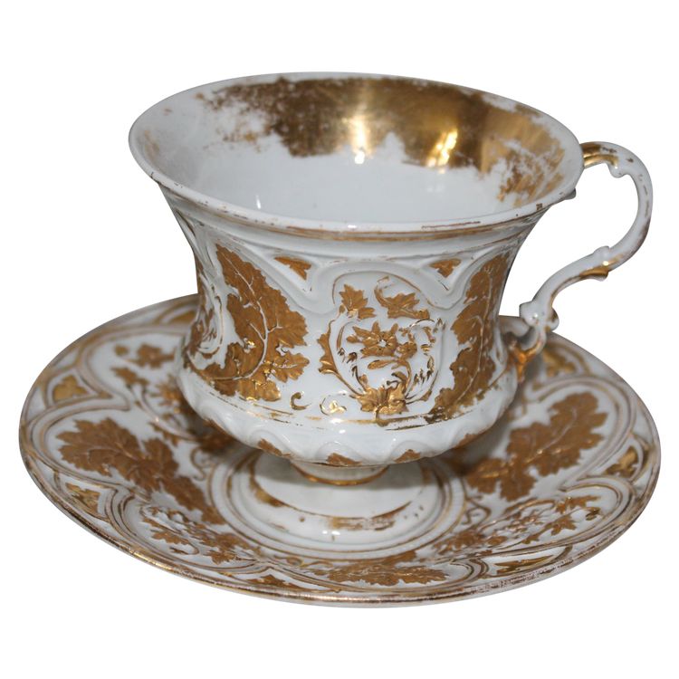 Tazza da cioccolata e piattino in porcellana di Grafenroda, Turingia, Germania, XIX secolo