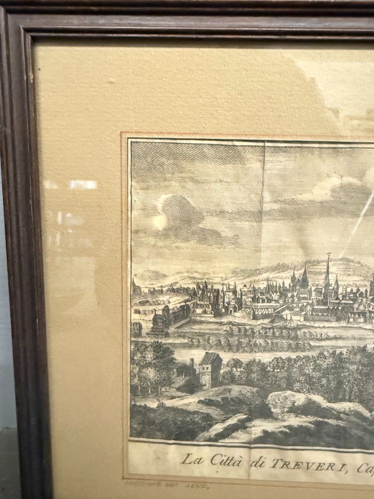 Gravures anciennes du XIXe siècle avec les villes de Gand et de Trèves, 26x31cm