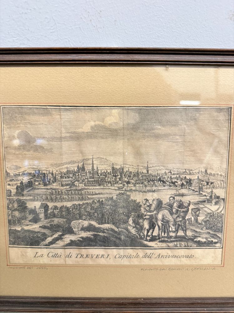 Gravures anciennes du XIXe siècle avec les villes de Gand et de Trèves, 26x31cm