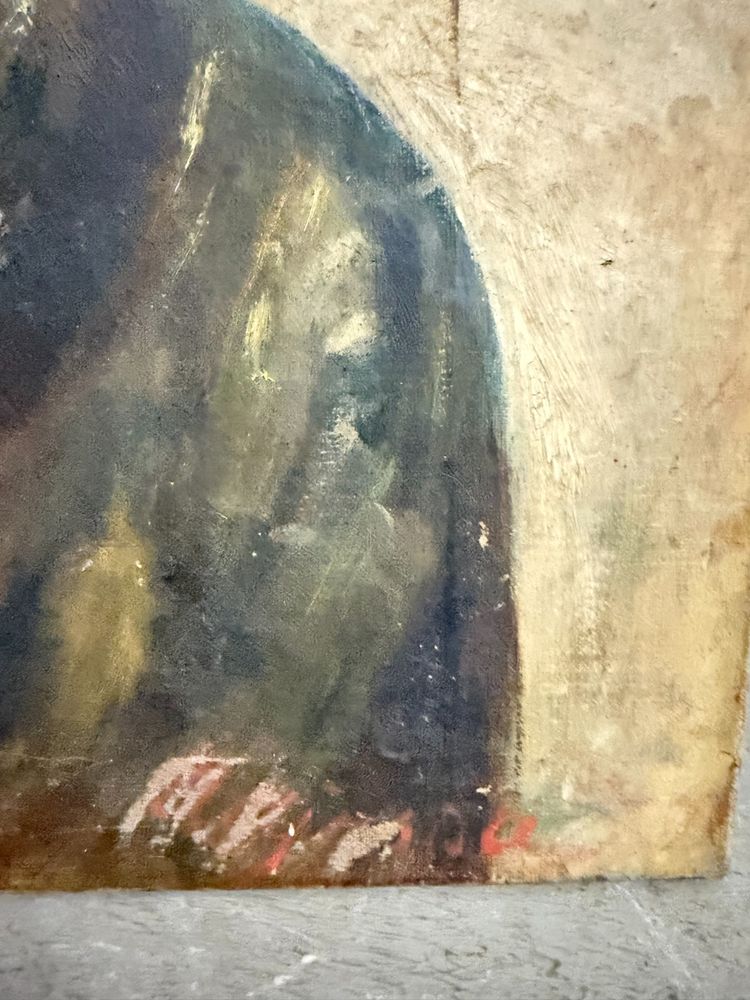 Antique oil painting on canvas from the late 19th century, depicting a Neapolitan street urchin 64x47 cm. Undecipherable signature