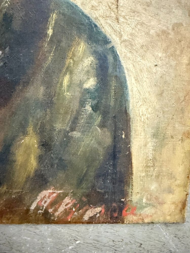 Antique oil painting on canvas from the late 19th century, depicting a Neapolitan street urchin 64x47 cm. Undecipherable signature