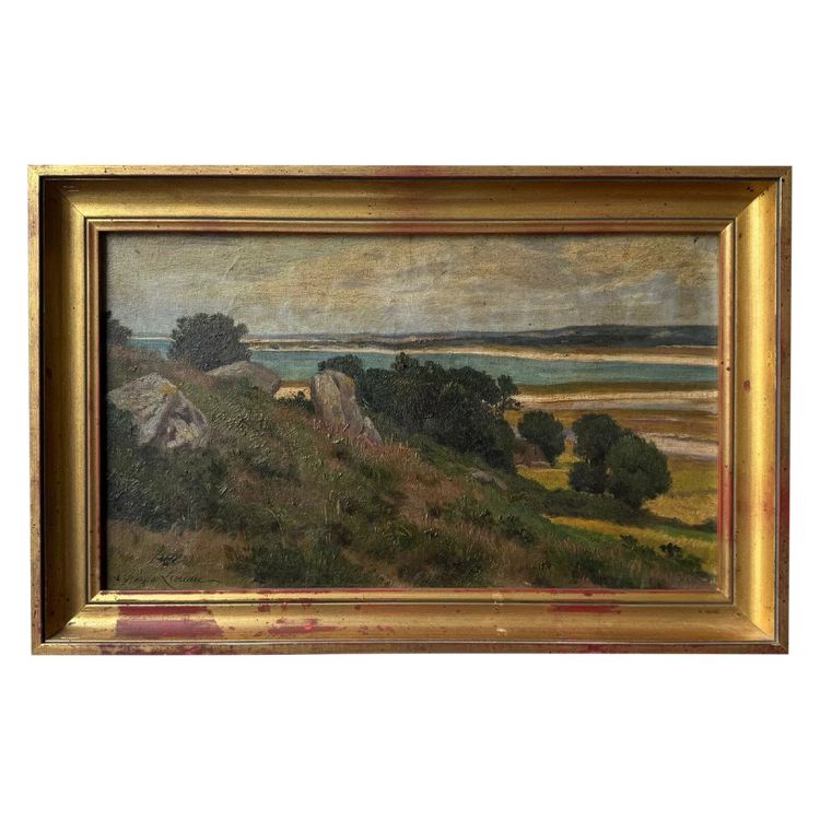 Oil on canvas representing Plounéour-Trez by Georges Levreau early 20th century