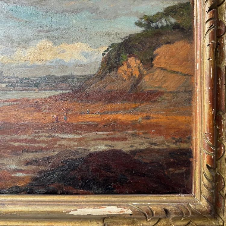 Huile sur panneau représentant une côte rocheuse par René Sergent 1921