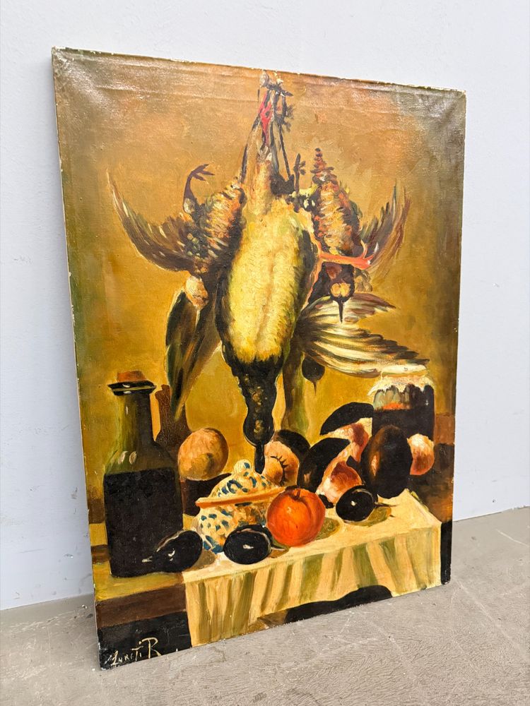 Oil on canvas depicting still life and game 20th century, 70x51 cm, signed