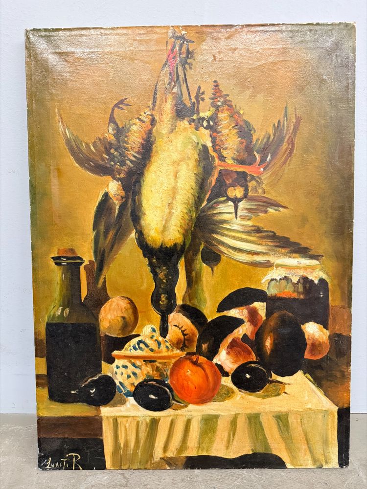 Oil on canvas depicting still life and game 20th century, 70x51 cm, signed
