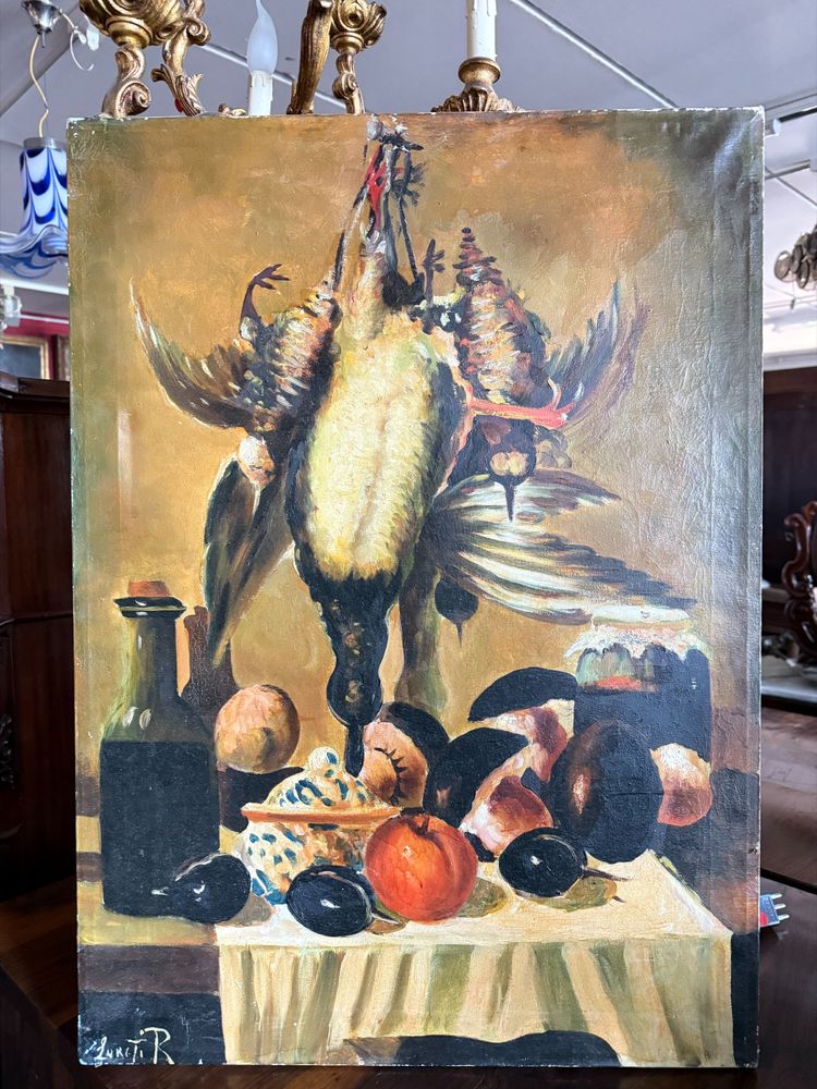 Oil on canvas depicting still life and game 20th century, 70x51 cm, signed