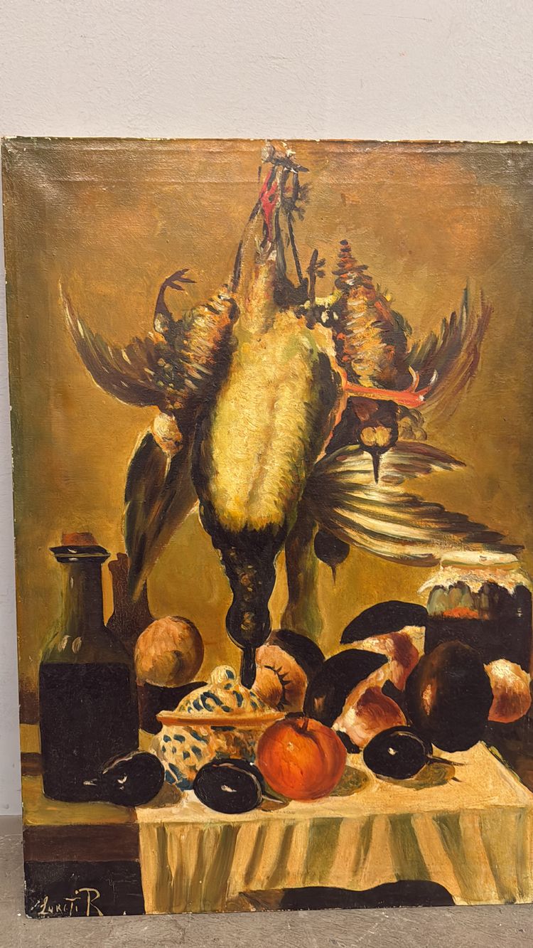 Oil on canvas depicting still life and game 20th century, 70x51 cm, signed