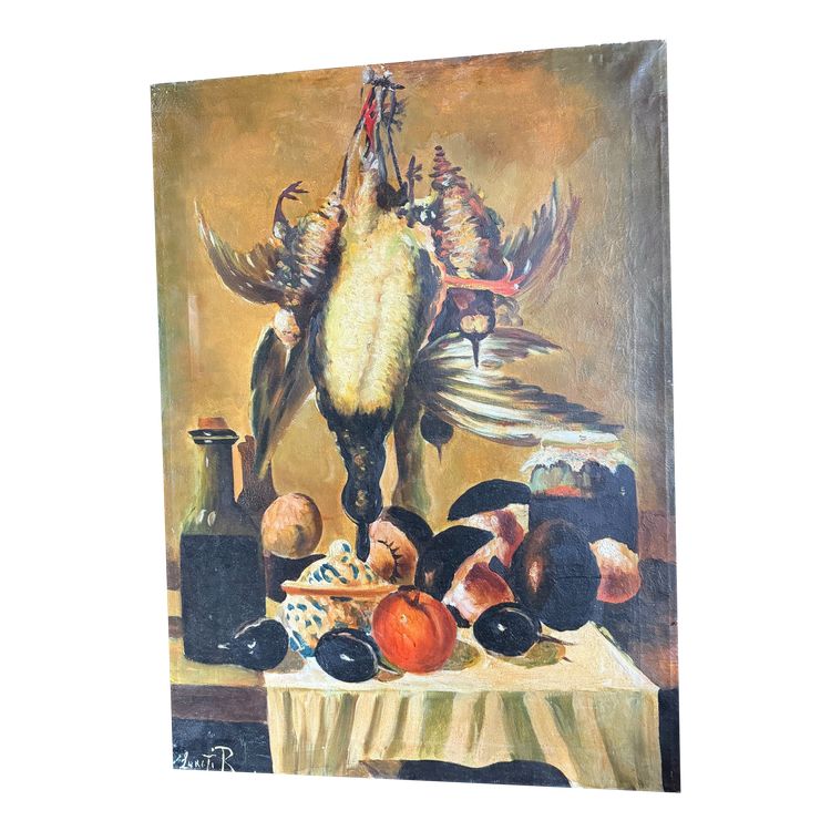 Oil on canvas depicting still life and game 20th century, 70x51 cm, signed