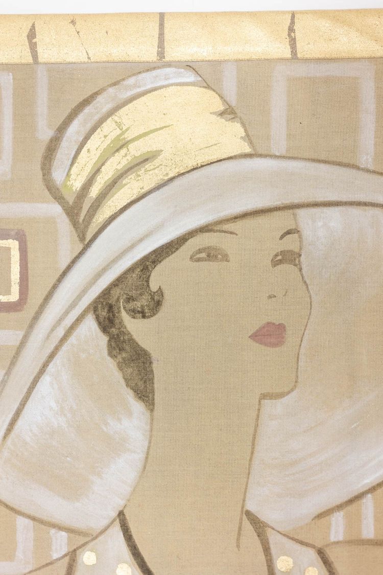 Bemalte Leinwand mit der Darstellung einer eleganten Frau aus den 1950er Jahren. Zeitgenössisch. LS6135675T