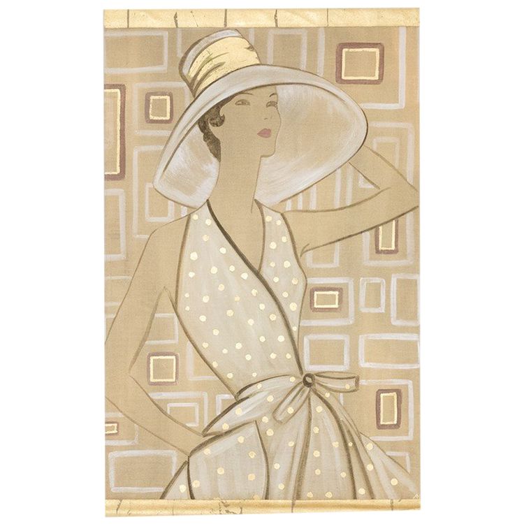 Bemalte Leinwand mit der Darstellung einer eleganten Frau aus den 1950er Jahren. Zeitgenössisch. LS6135675T