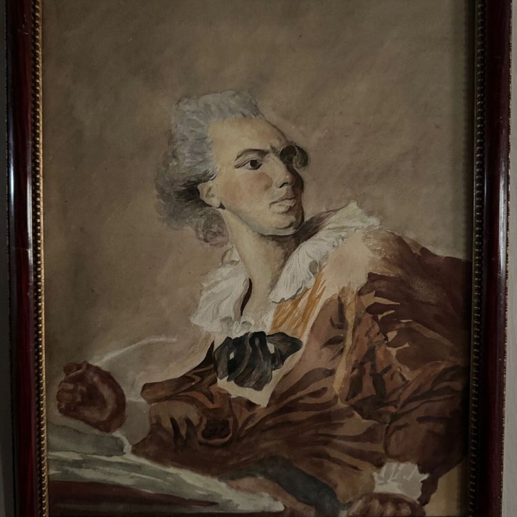 Aquarelle sur papier fin XIXe représentant un homme du XVIIIe