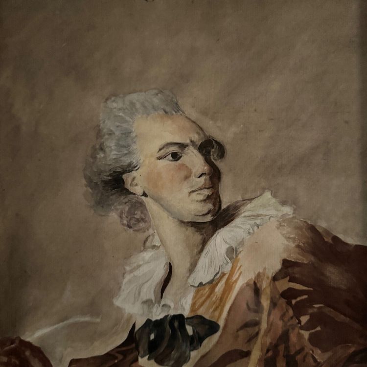 Aquarelle sur papier fin XIXe représentant un homme du XVIIIe