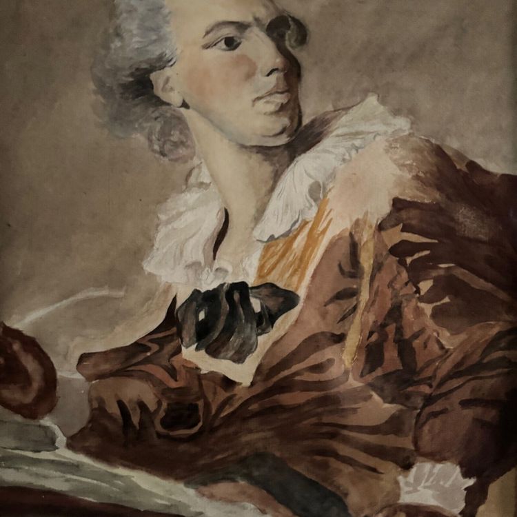 Aquarelle sur papier fin XIXe représentant un homme du XVIIIe