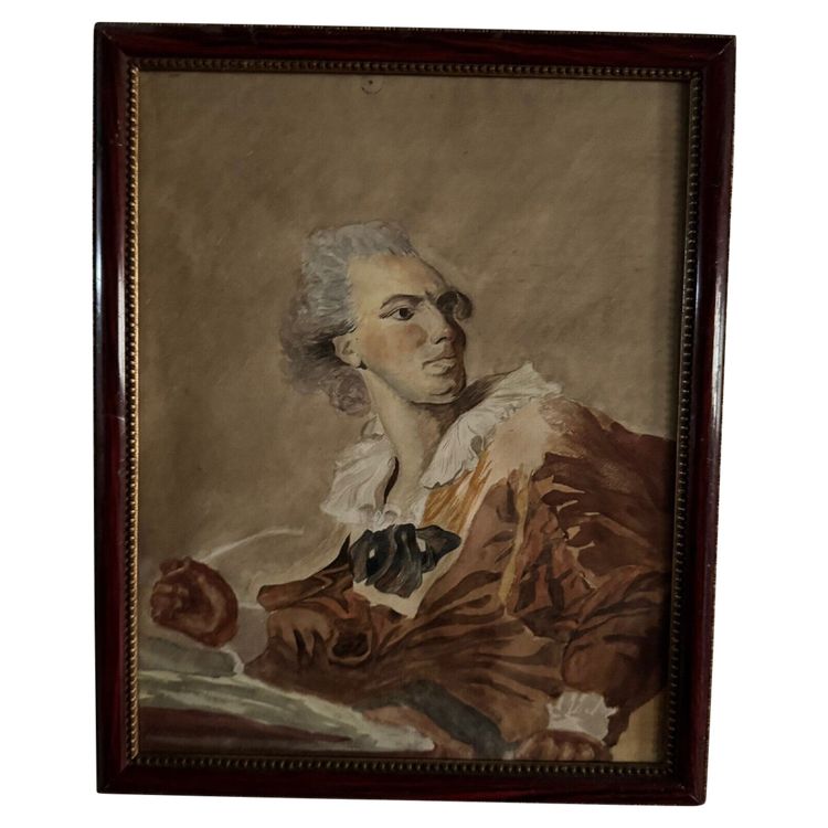 Aquarelle sur papier fin XIXe représentant un homme du XVIIIe