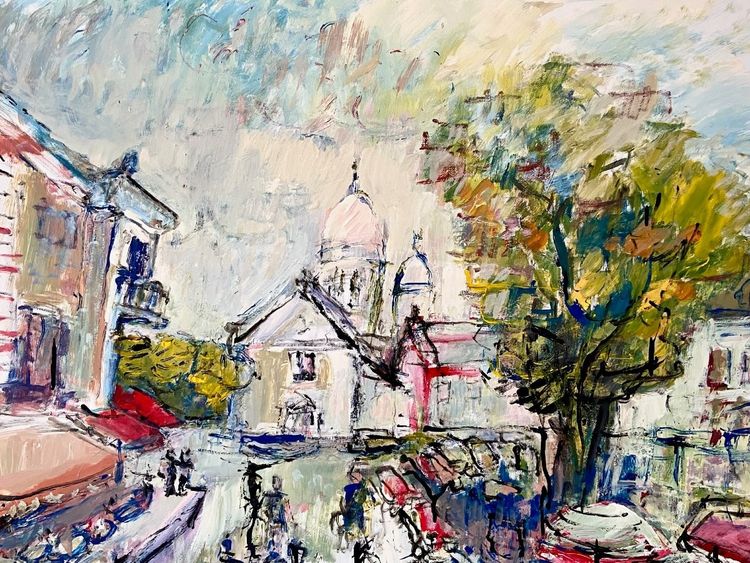 Mario Bonamici (1912-2002), Painting View of the Place du Tertre in Paris Montmartre.