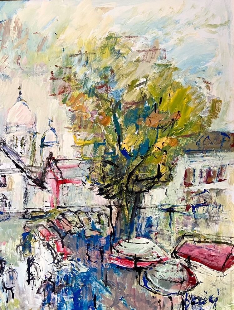 Mario Bonamici (1912-2002), Painting View of the Place du Tertre in Paris Montmartre.