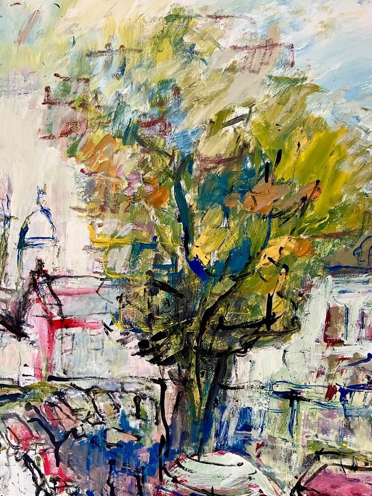 Mario Bonamici (1912-2002), Painting View of the Place du Tertre in Paris Montmartre.