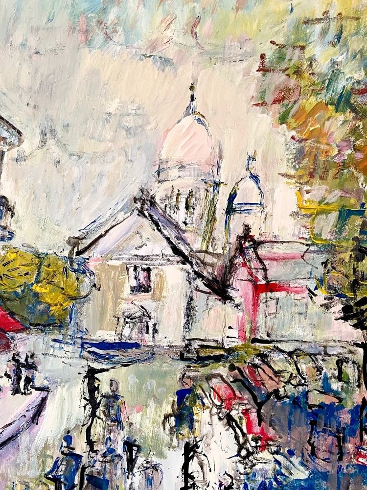 Mario Bonamici (1912-2002), Painting View of the Place du Tertre in Paris Montmartre.