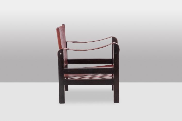 Poltrona “Safari” in legno e pelle cognac. Anni '60/'70. Codice articolo: LS6311309M