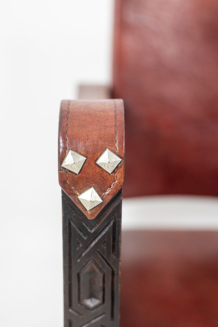 Poltrona “Safari” in legno e pelle cognac. Anni '60/'70. Codice articolo: LS6311309M