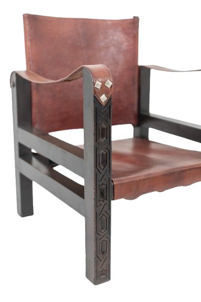Poltrona “Safari” in legno e pelle cognac. Anni '60/'70. Codice articolo: LS6311309M