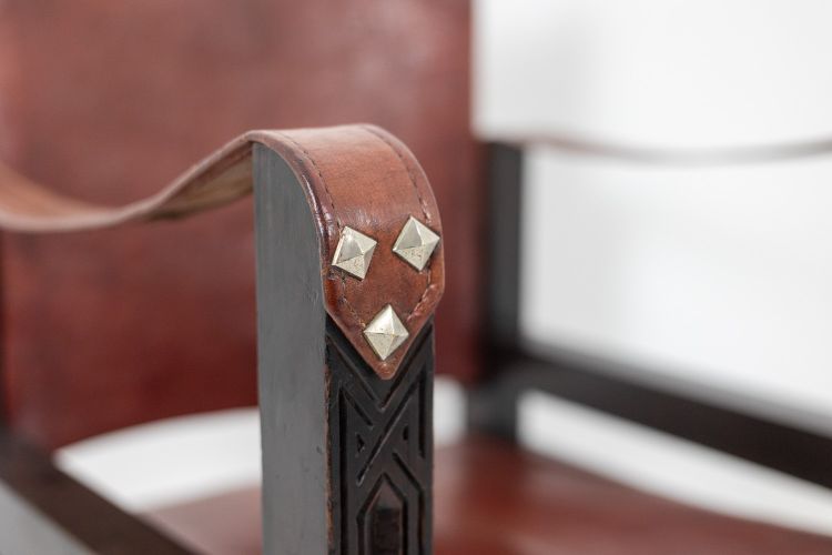 Poltrona “Safari” in legno e pelle cognac. Anni '60/'70. Codice articolo: LS6311309M