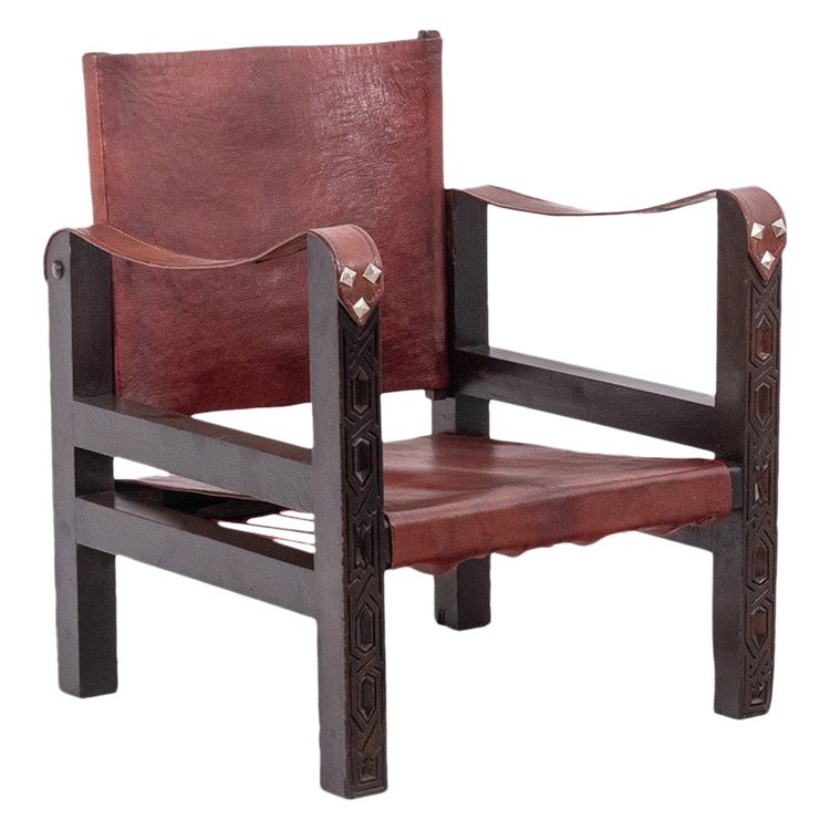 Poltrona “Safari” in legno e pelle cognac. Anni '60/'70. Codice articolo: LS6311309M
