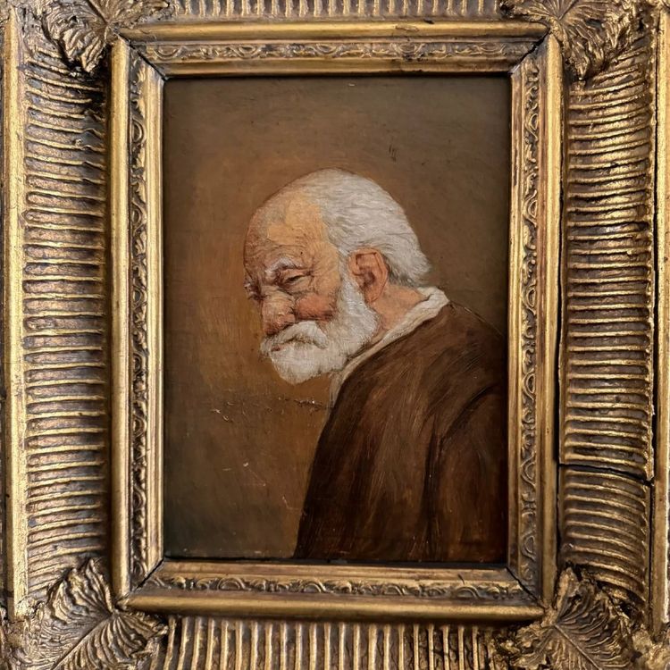 Oil on panel portrait of a bearded man 19th century by Jean