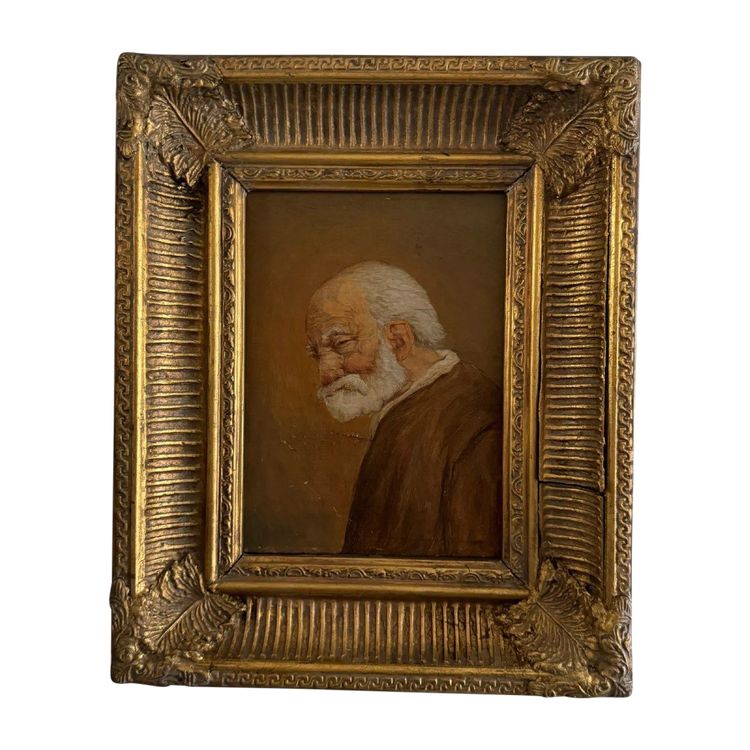 Oil on panel portrait of a bearded man 19th century by Jean