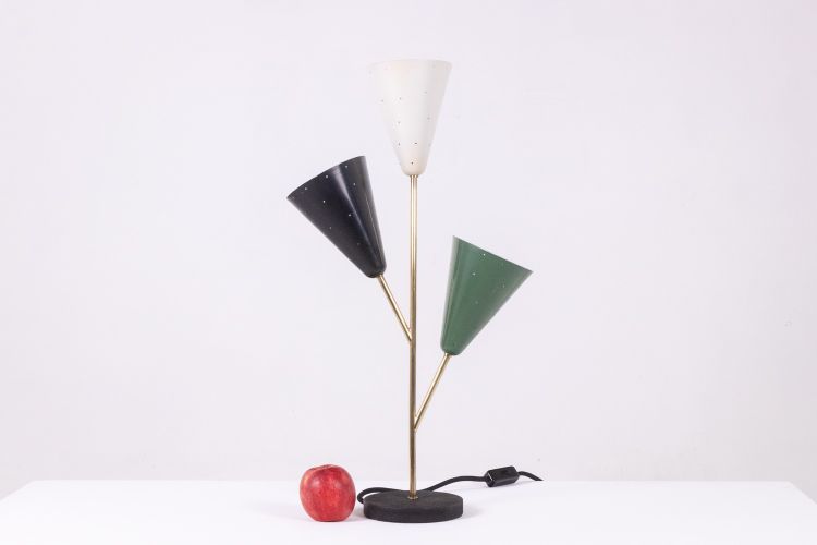 Stilnovo. 3-light lamp in sheet metal and brass. 1960s. LS6318459M