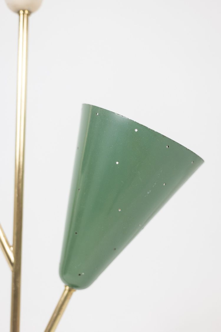 Stilnovo. 3-light lamp in sheet metal and brass. 1960s. LS6318459M