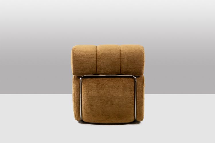 Pair of chrome-plated metal and fabric lounge chairs. 1970s. LS63491700/23400/4B