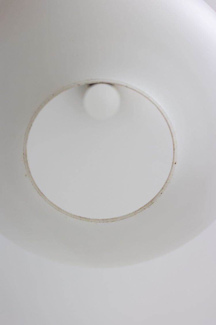 Pendant light in white opal glass and blond mahogany. 1960s. LS6356358M