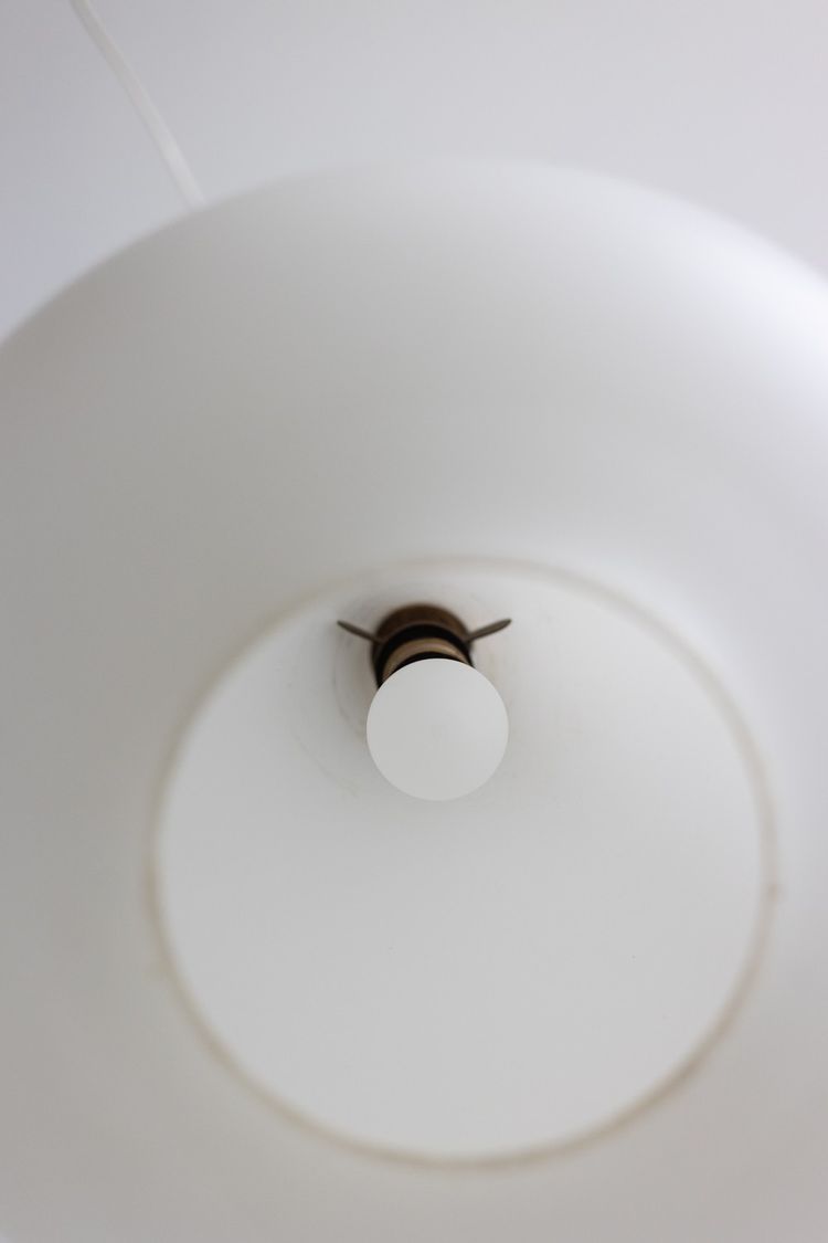 Pendant light in white opal glass and blond mahogany. 1960s. LS6356358M