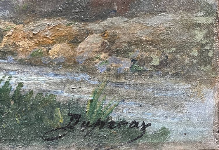 Old HST painting: "Animated pastoral landscape" signed Duperay filigraneantiquite