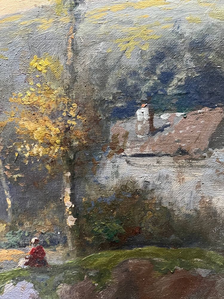 Old HST painting: "Animated pastoral landscape" signed Duperay filigraneantiquite