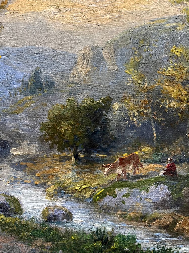 Old HST painting: "Animated pastoral landscape" signed Duperay filigraneantiquite
