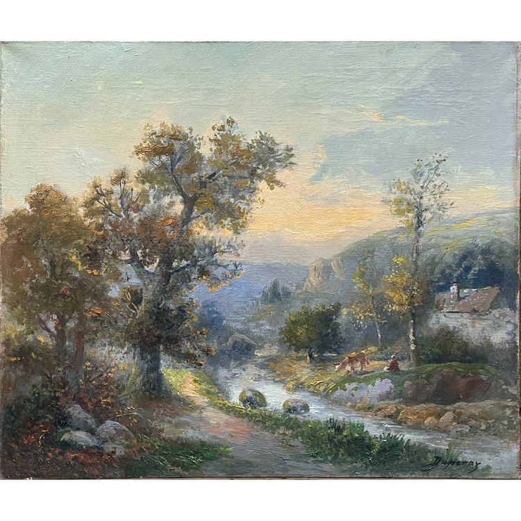 Old HST painting: "Animated pastoral landscape" signed Duperay filigraneantiquite