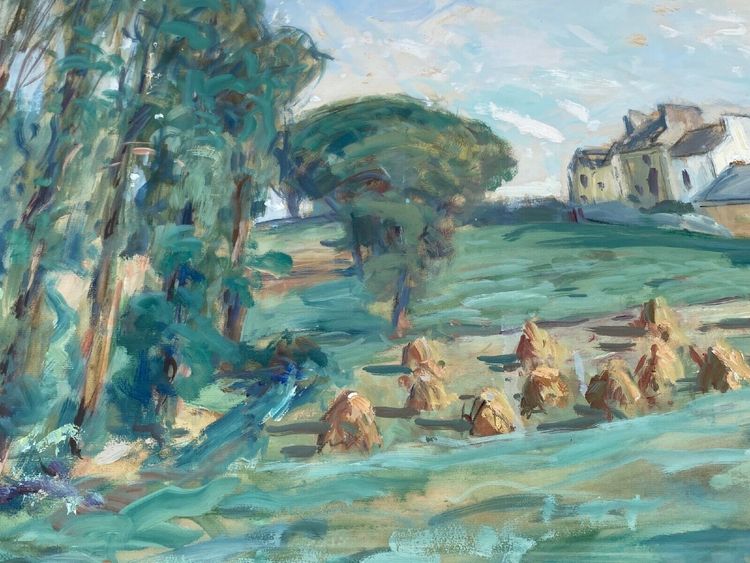 Watercolor by Paul Paquereau haystacks 20th century