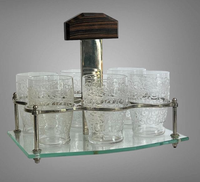 ART DECO PORT SERVICE WITH 6 BACCARAT GLASSES, ROHAN GOUVIEUX MODEL