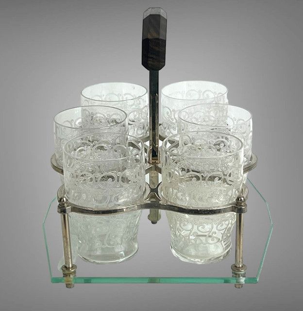 ART DECO PORT SERVICE WITH 6 BACCARAT GLASSES, ROHAN GOUVIEUX MODEL