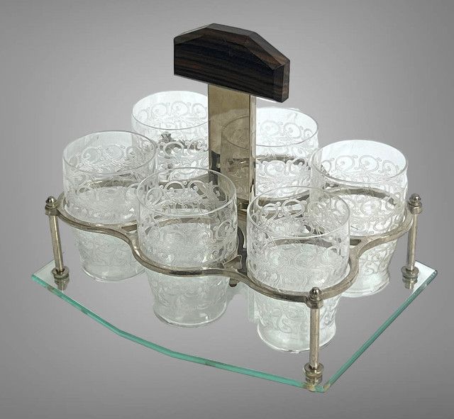 ART DECO PORT SERVICE WITH 6 BACCARAT GLASSES, ROHAN GOUVIEUX MODEL
