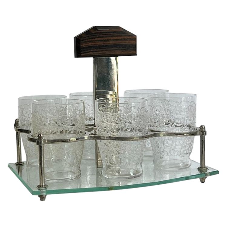 ART DECO PORT SERVICE WITH 6 BACCARAT GLASSES, ROHAN GOUVIEUX MODEL
