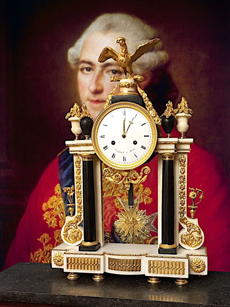 18th century gilt bronze and marble clock
