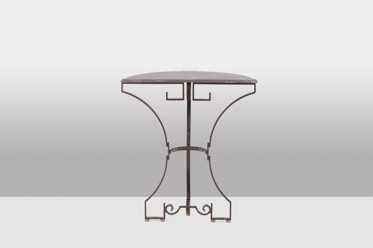 Pair of half-moon shaped console tables. Work of art craftsman. LS63791912B