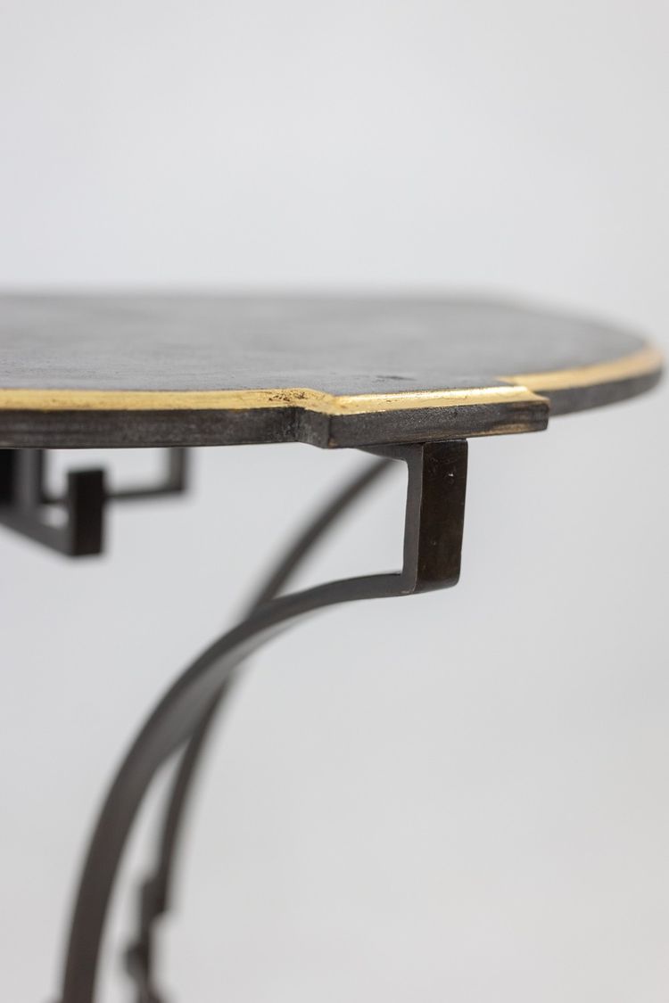 Pair of half-moon shaped console tables. Work of art craftsman. LS63791912B