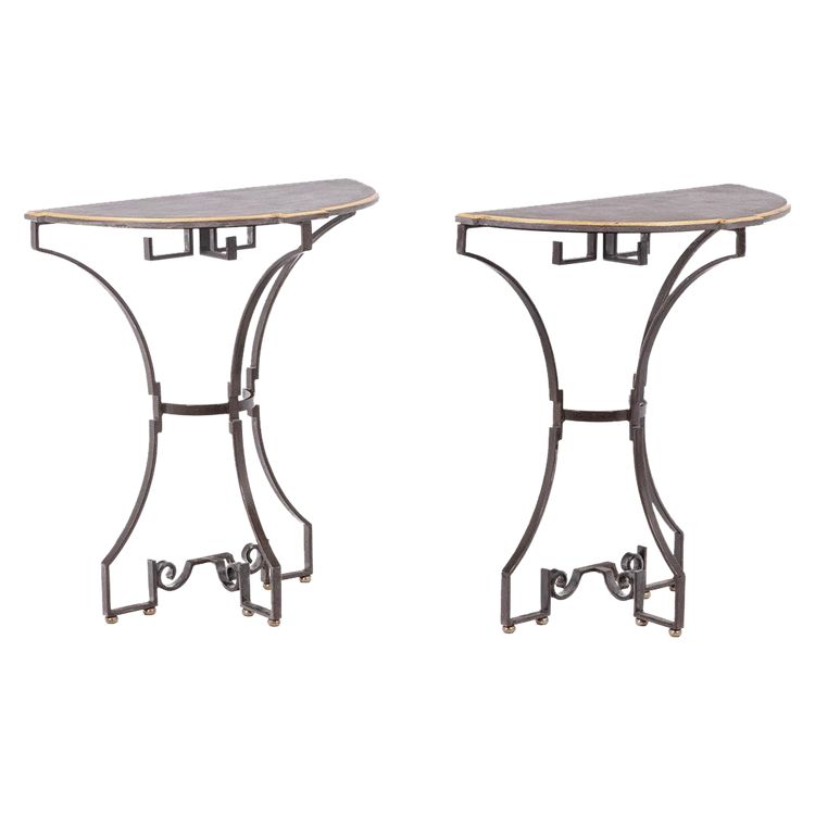 Pair of half-moon shaped console tables. Work of art craftsman. LS63791912B