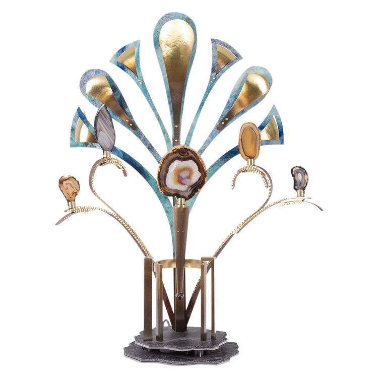 Lampe-sculpture avec des agates. Travail d’artisan d’art. LS63804009M