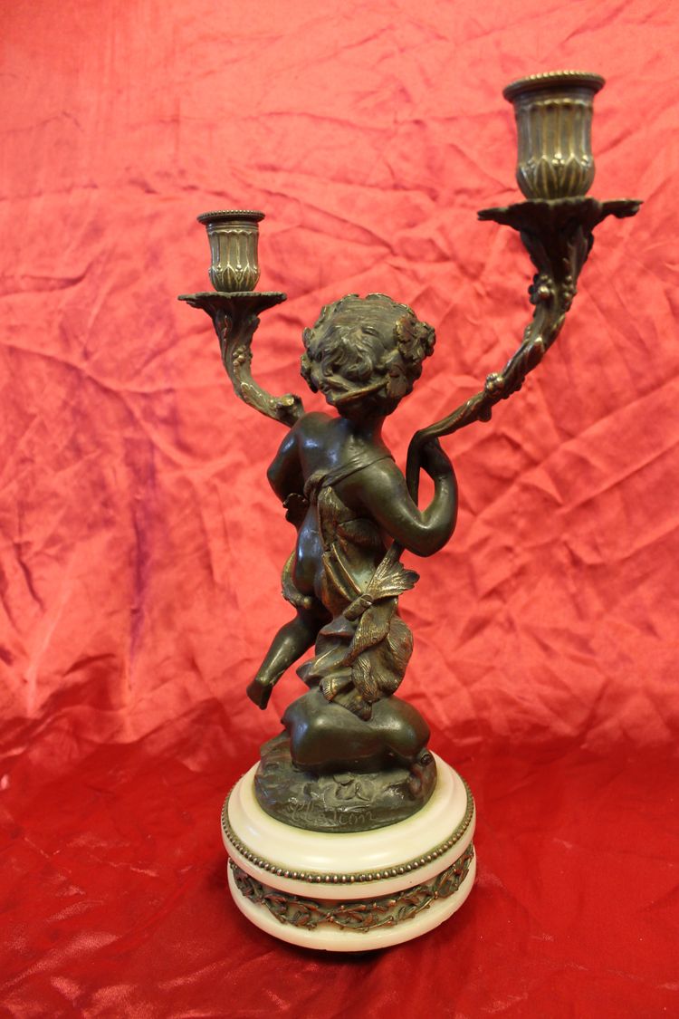 Pair of bronze and marble candelabra candlesticks signed by Clodion, 19th century